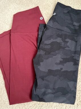 Lululemon Align Black Camo Leggings + Burgundy Leggings Bundle 21”